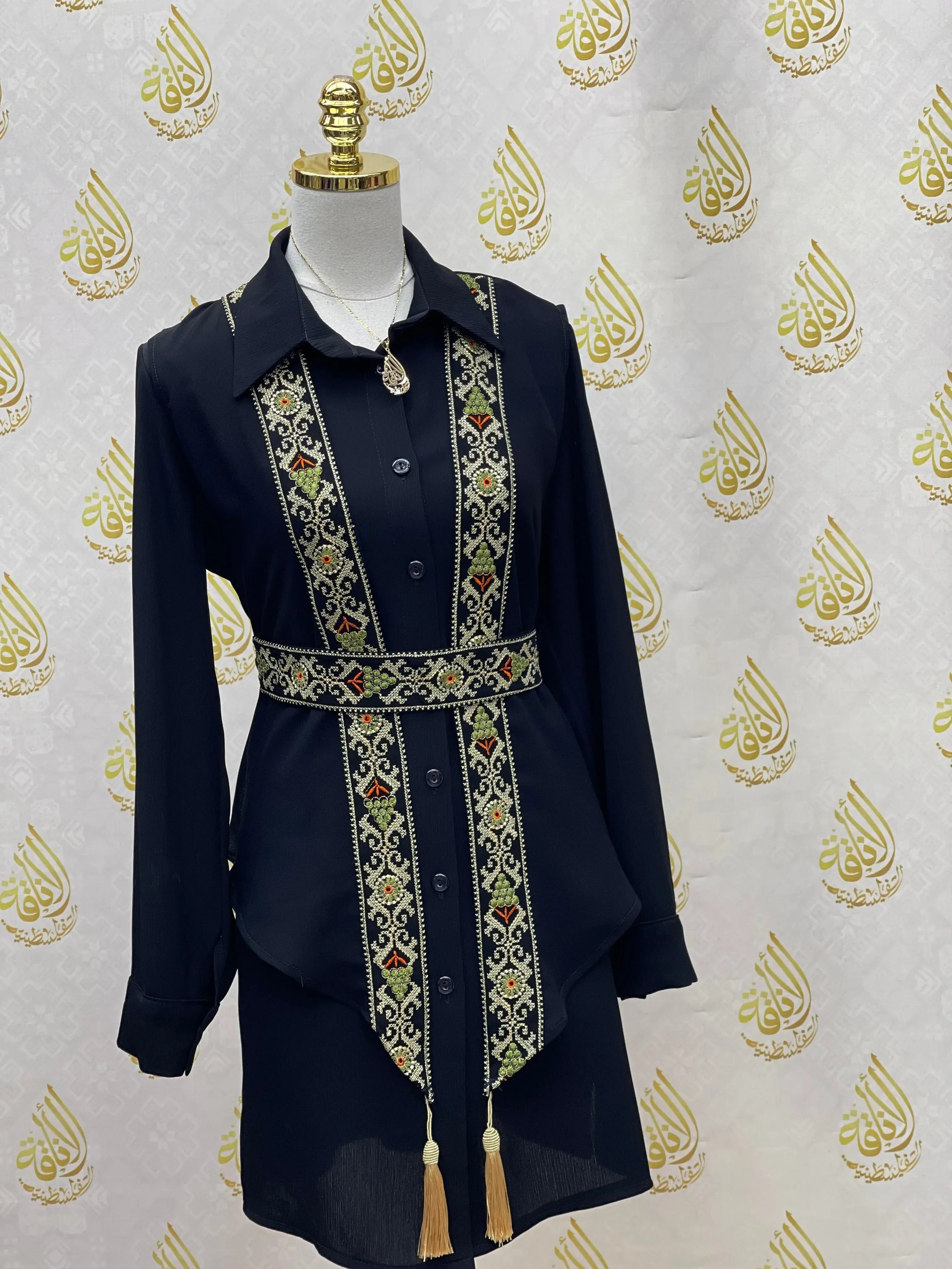 Timeless Charm: Embroidered Chiffon Vest with Tassel Details Palestinian Elegance