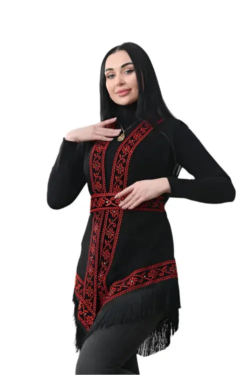 Graceful Layers: Lightweight Embroidered Chiffon Vest Palestinian Elegance