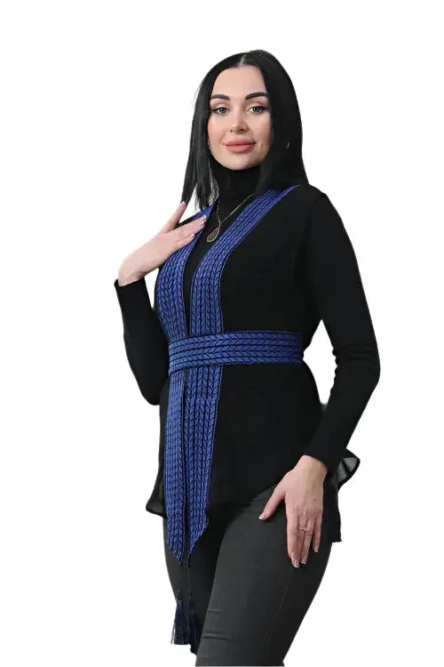 Stylish Elegance: Colorful Embroidered Chiffon Vest Palestinian Elegance