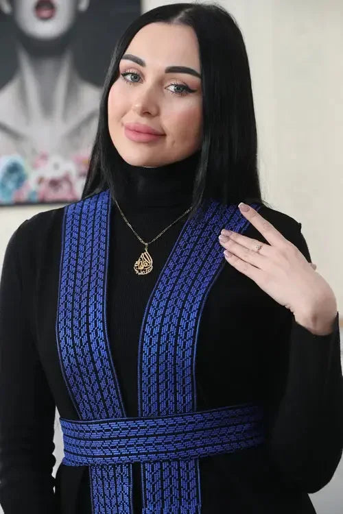 Stylish Elegance: Colorful Embroidered Chiffon Vest Palestinian Elegance