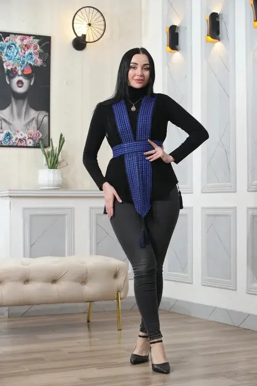 Stylish Elegance: Colorful Embroidered Chiffon Vest Palestinian Elegance