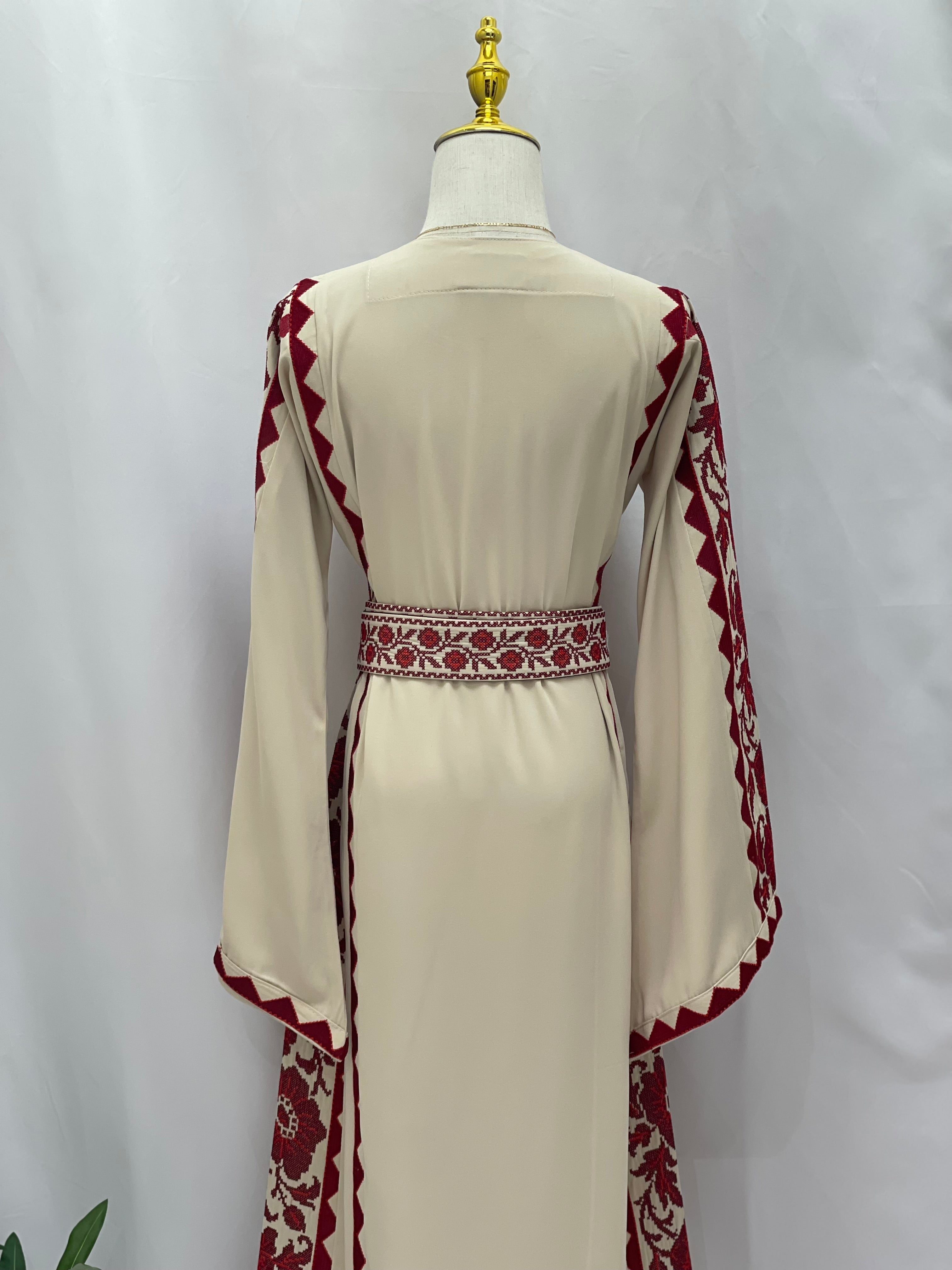 Stylish Embroidered Thoub with Dual-Style Belt: Elegance and Versatility Palestinian Elegance