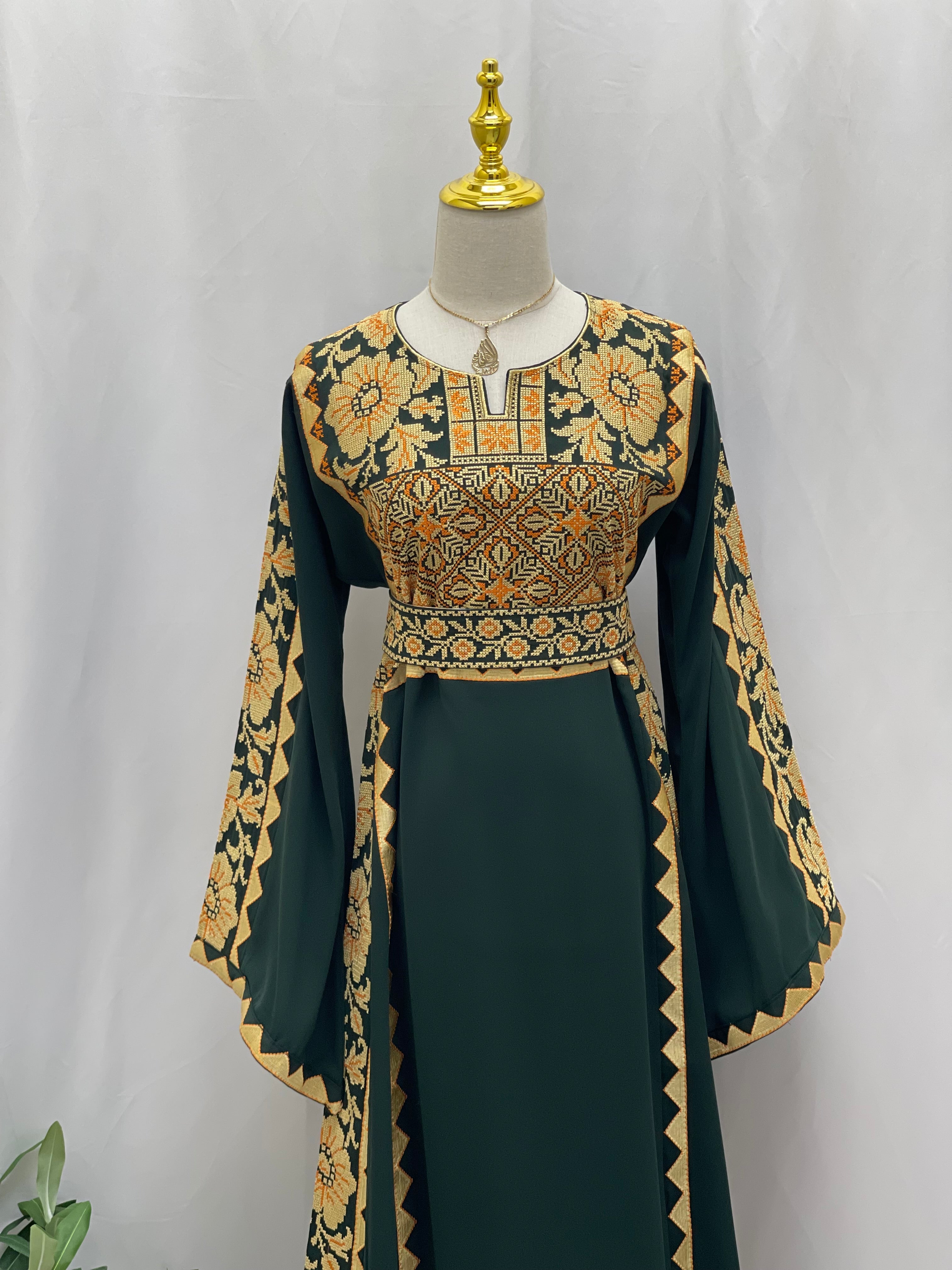 Stylish Embroidered Thoub with Dual-Style Belt: Elegance and Versatility Palestinian Elegance
