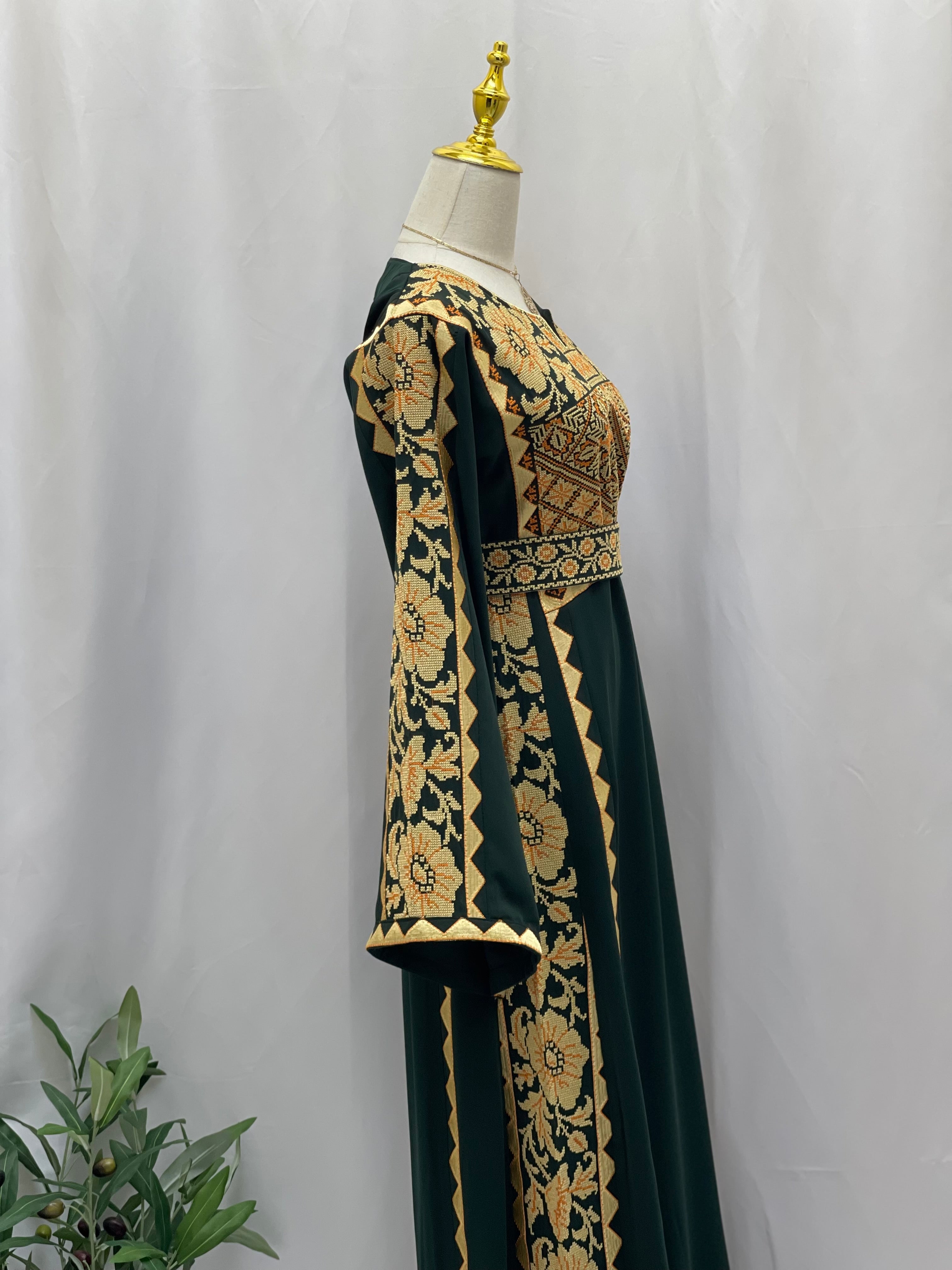 Stylish Embroidered Thoub with Dual-Style Belt: Elegance and Versatility Palestinian Elegance