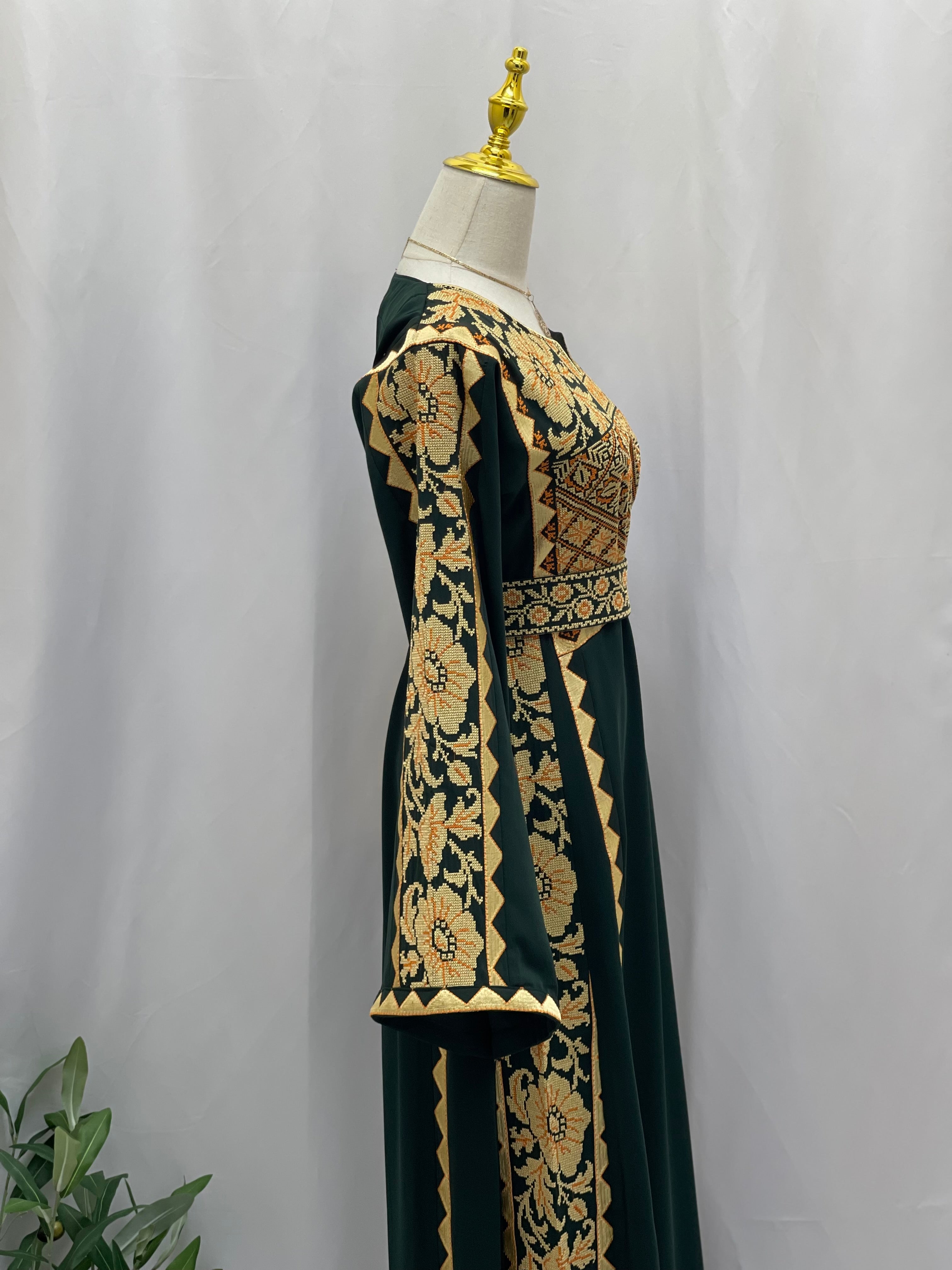Stylish Embroidered Thoub with Dual-Style Belt: Elegance and Versatility Palestinian Elegance