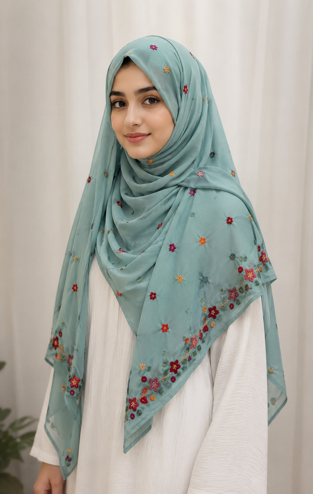 Blossom Breeze Hand-Embroidered Scarf