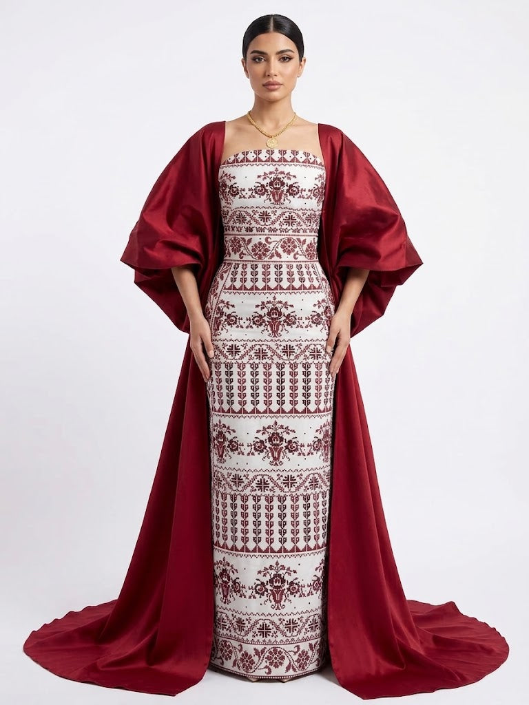 Embroidered Strapless Dress with Oversized Bow: Elegance and Sophistication