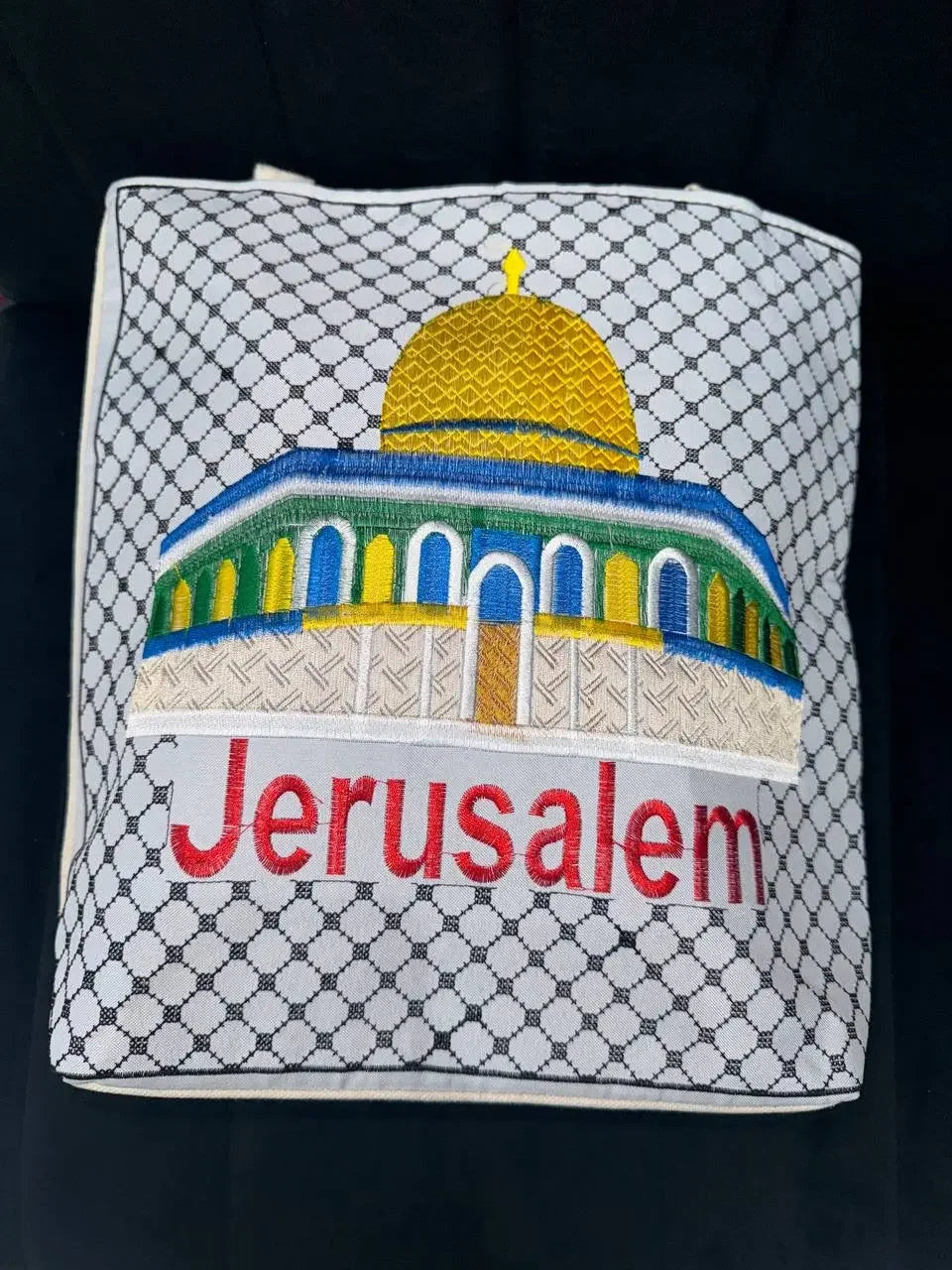 Jerusalem with kuffiyeh embroidered Tote bag Palestinian Elegance