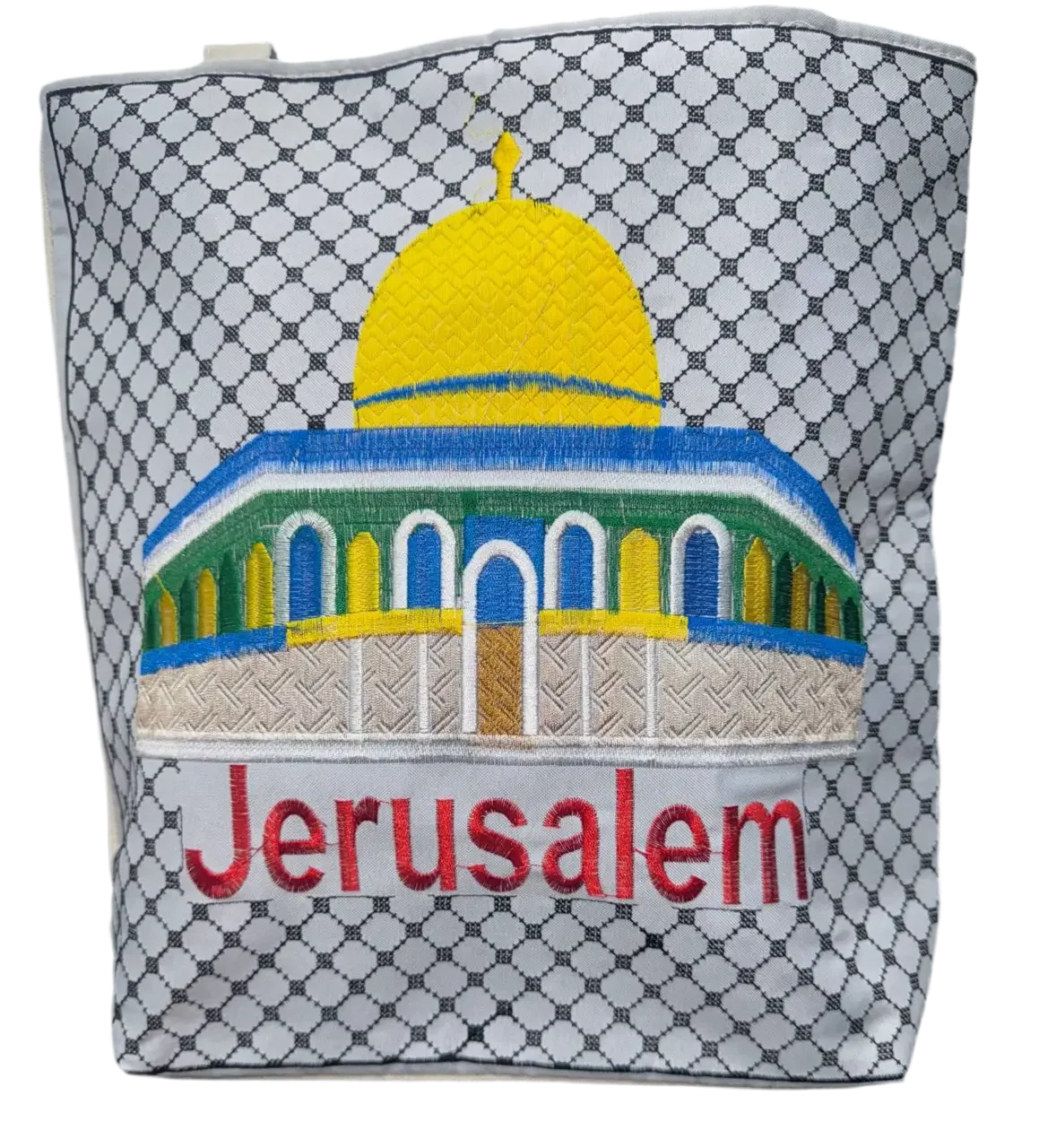 Jerusalem with kuffiyeh embroidered Tote bag Palestinian Elegance