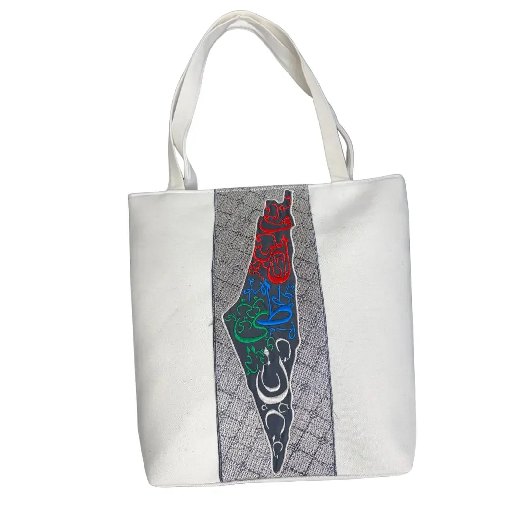 Palestine Map Tote Bags - Multiple Variants with Kuffiyeh Patterns Palestinian Elegance
