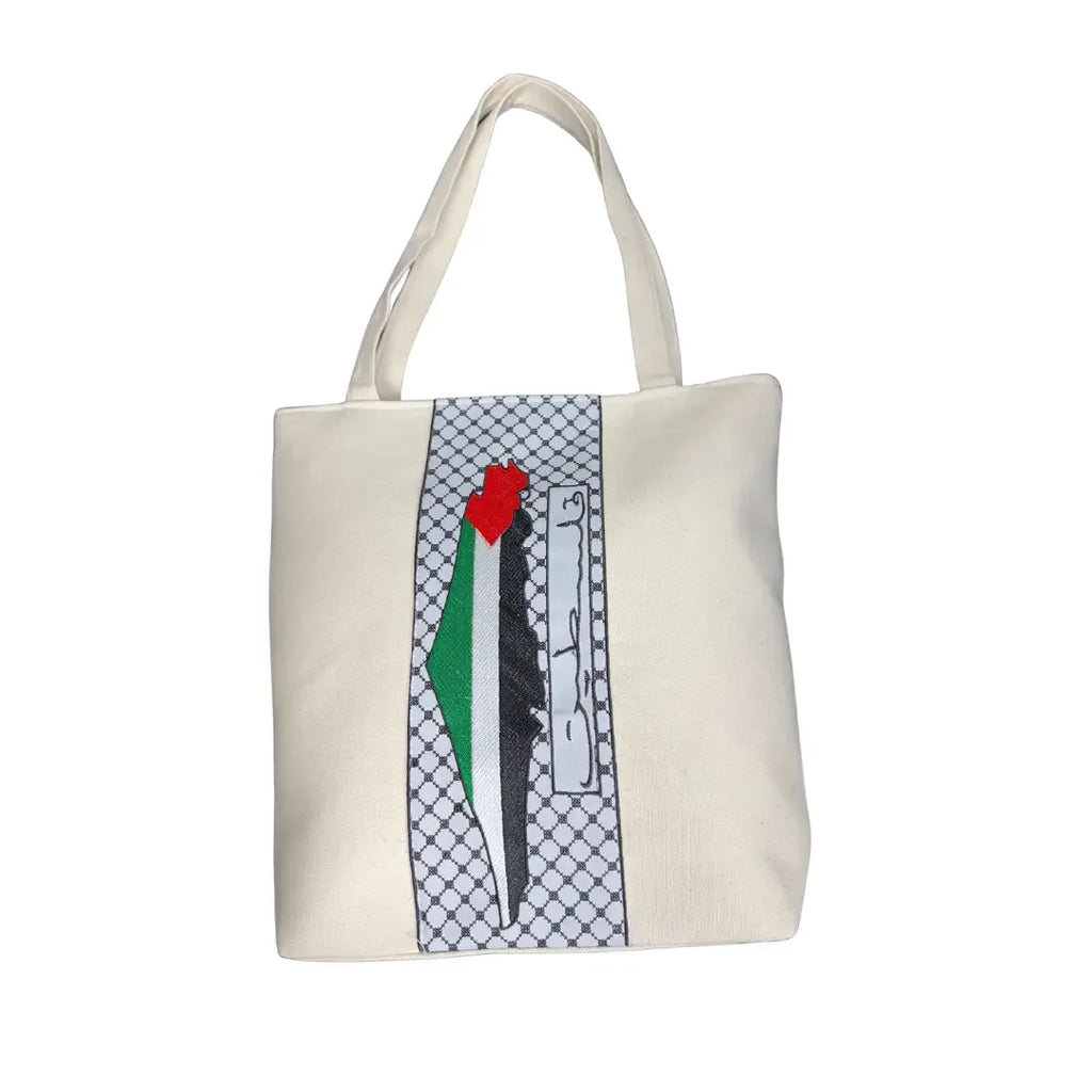 Palestine Map Tote Bag with Kuffiyeh Pattern, Durable & Stylish