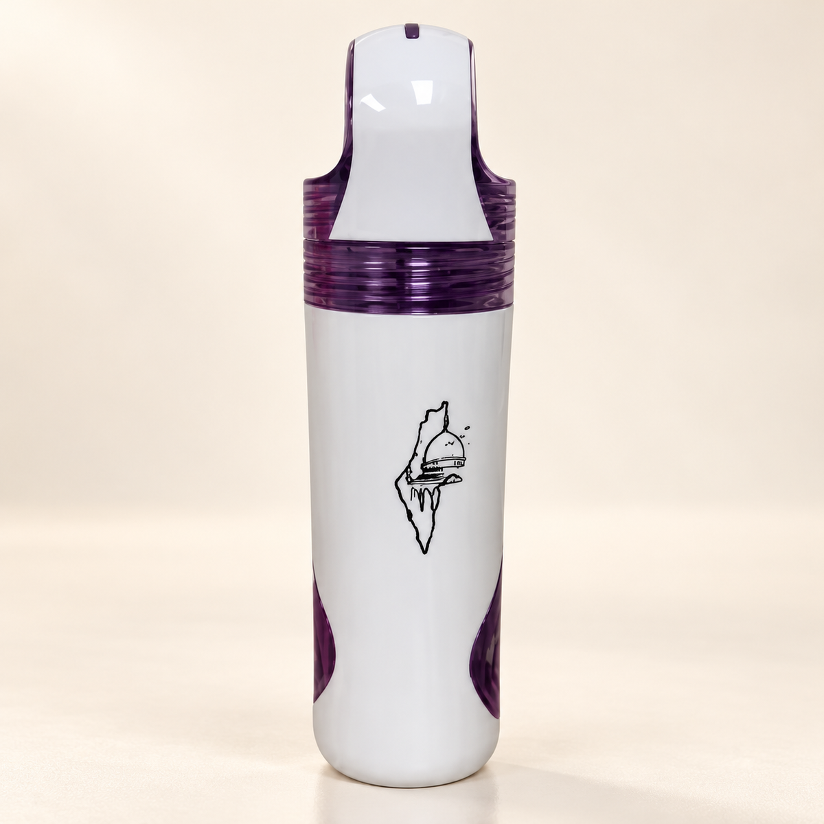 Purple Palestine and Al Quds tea bottle — front view