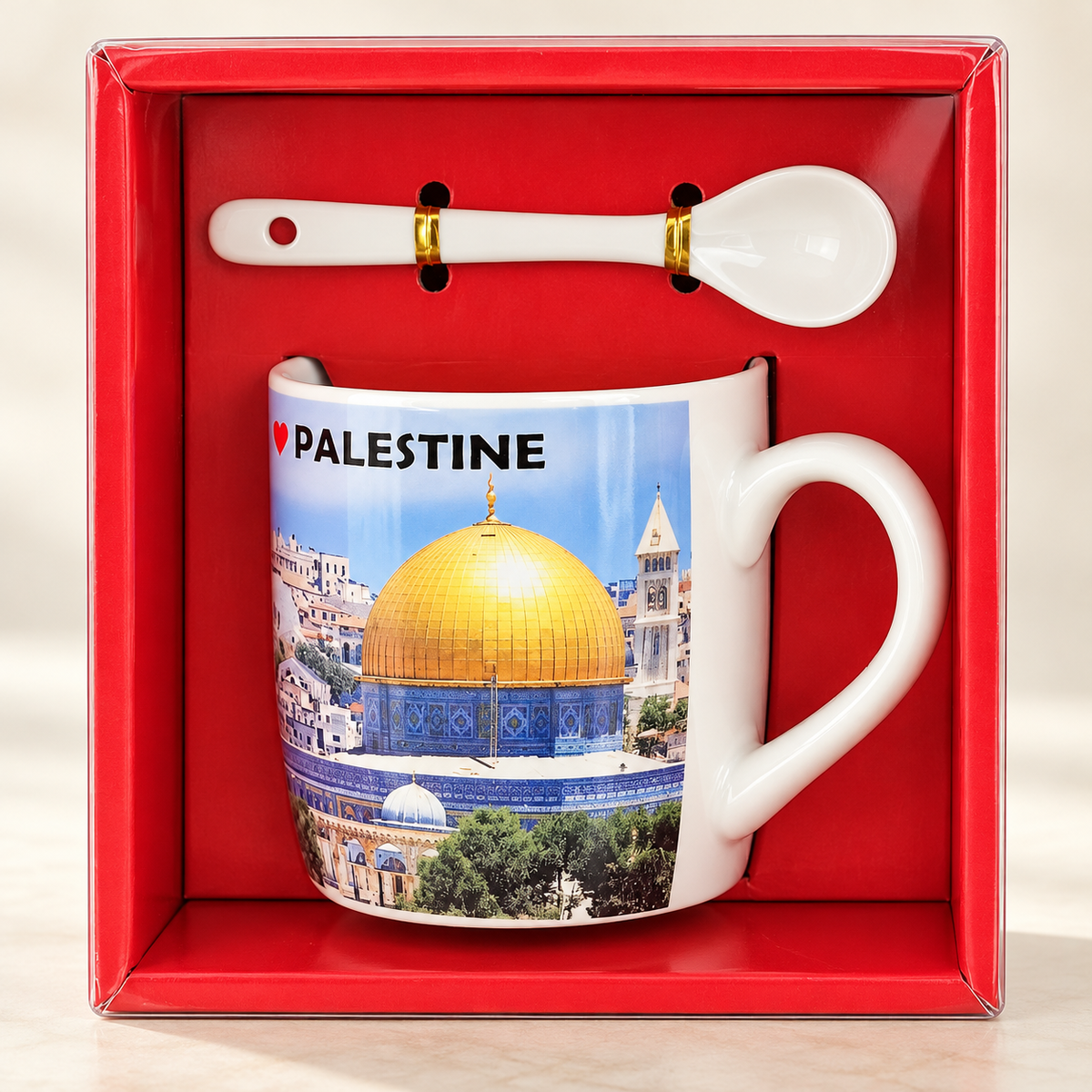 Heritage Bundle: Al Quds with Palestine Cup and Spoon — professional product photograph