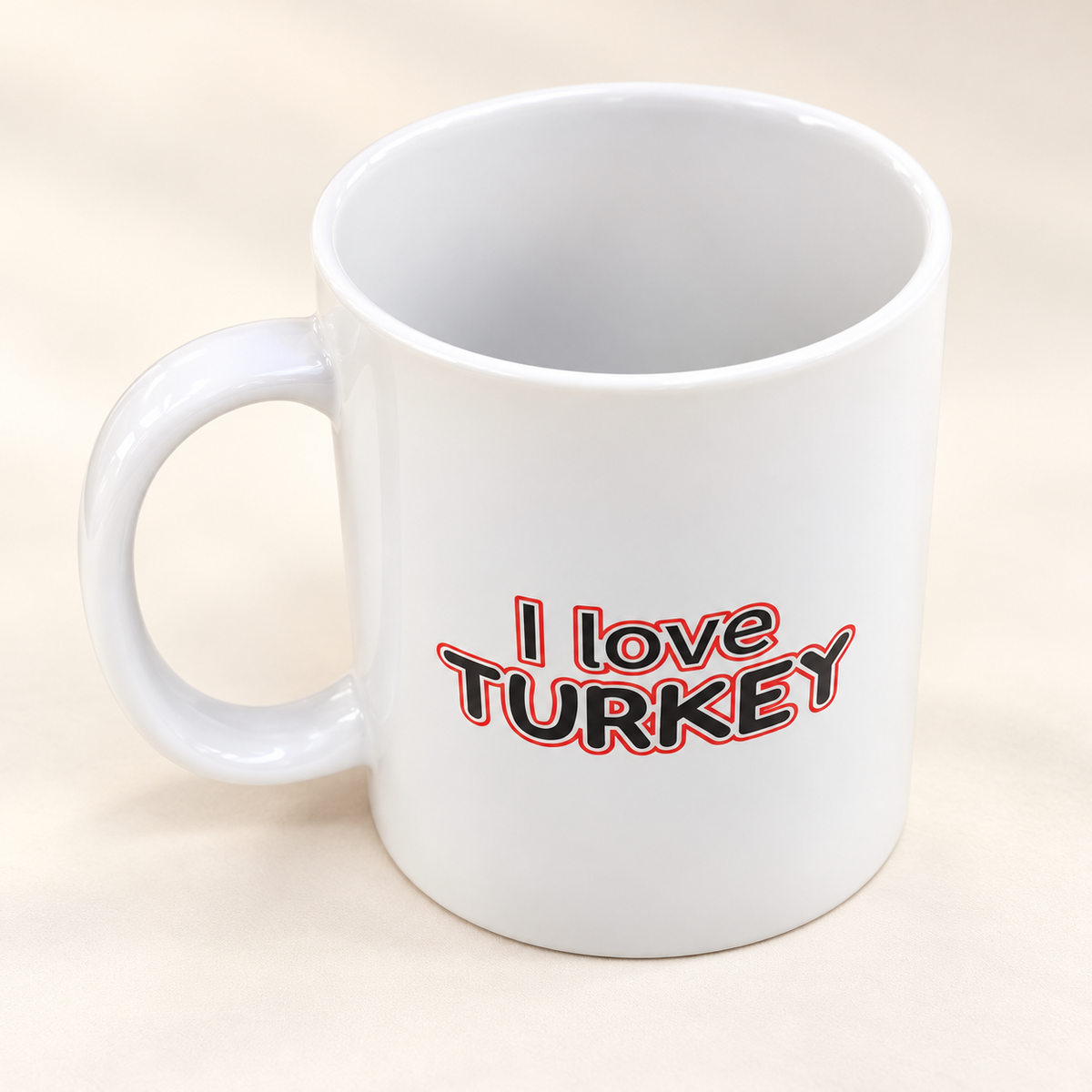 I Love Turkey Two-Faced Cup Design — professional product photograph