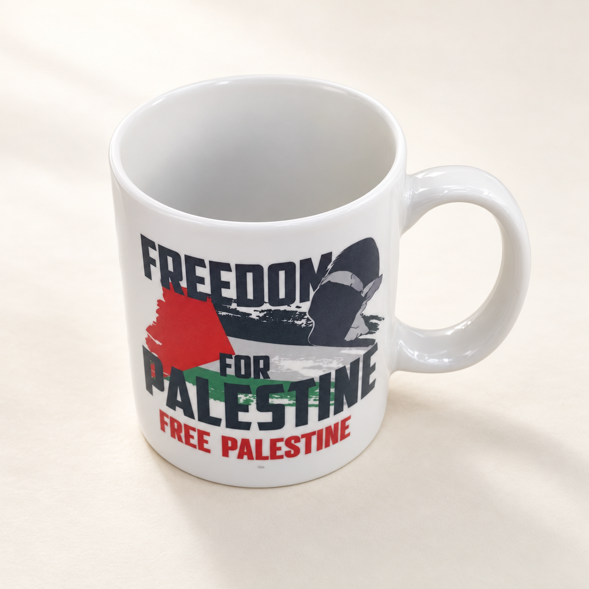 Freedom for Palestine Mug — professional product photograph