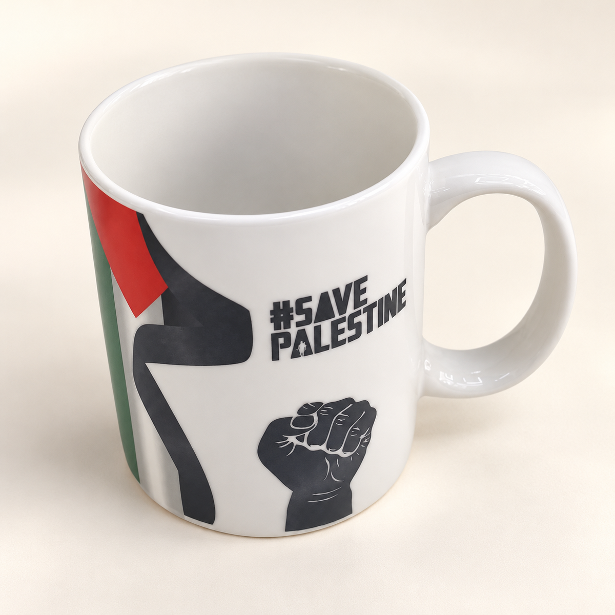 Save Palestine with Fist and Flag Design — professional product photograph