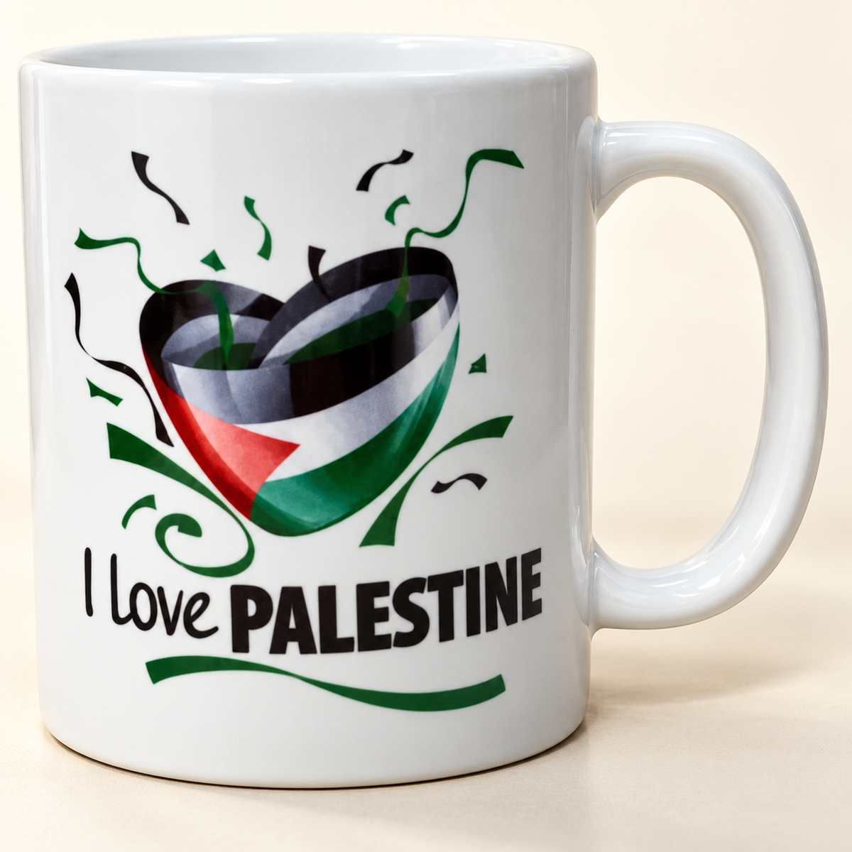 "I Love Palestine" Design Cup-This beautifully crafted cup — professional product photograph