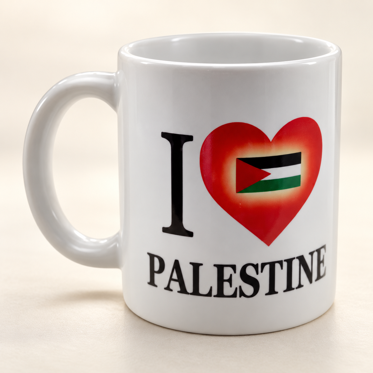 Cup with Heart Palestine Design- Cultural pride & modern elegance — professional product photograph