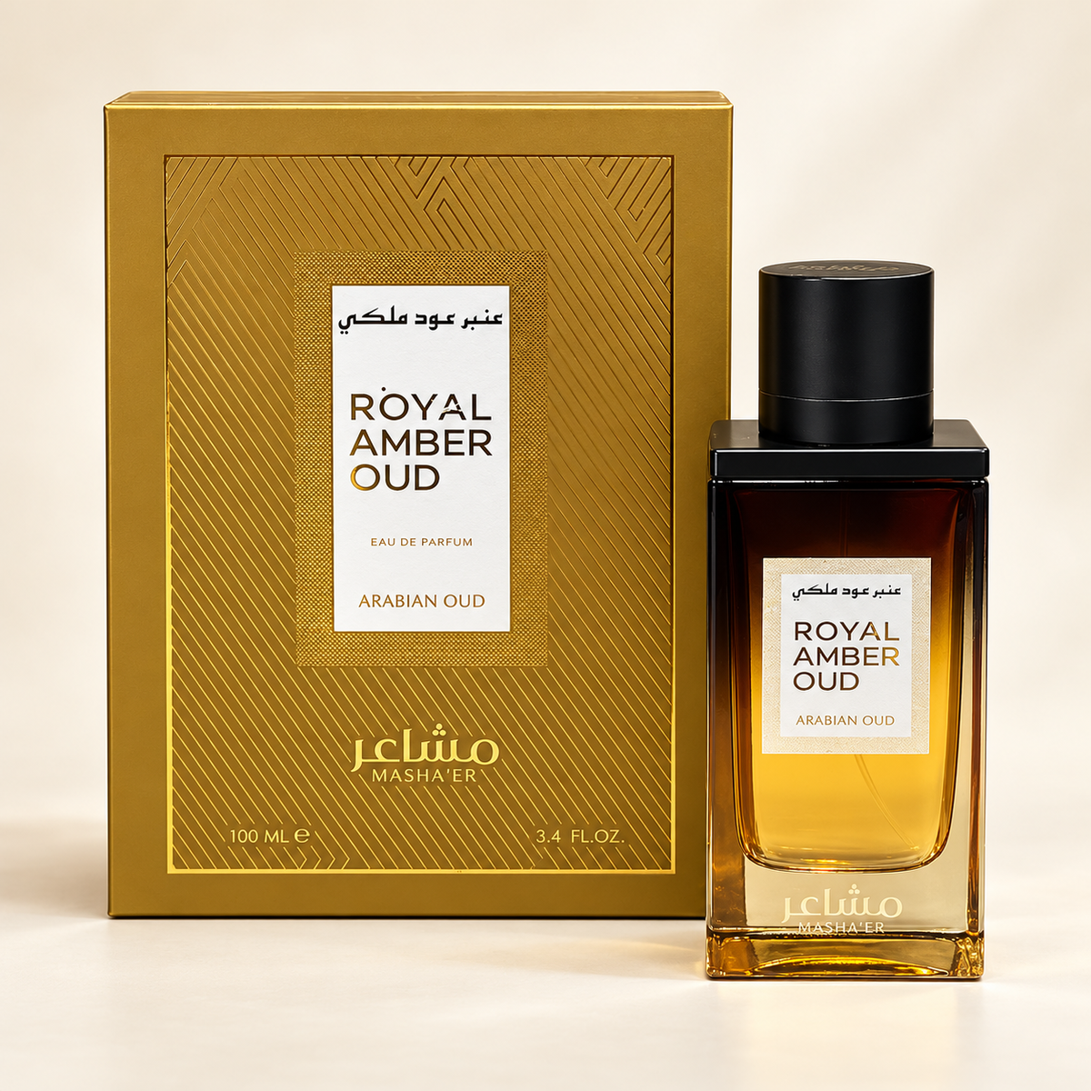 Masha’er Royal Amber Oud arabian 100 ml — bottle and presentation box