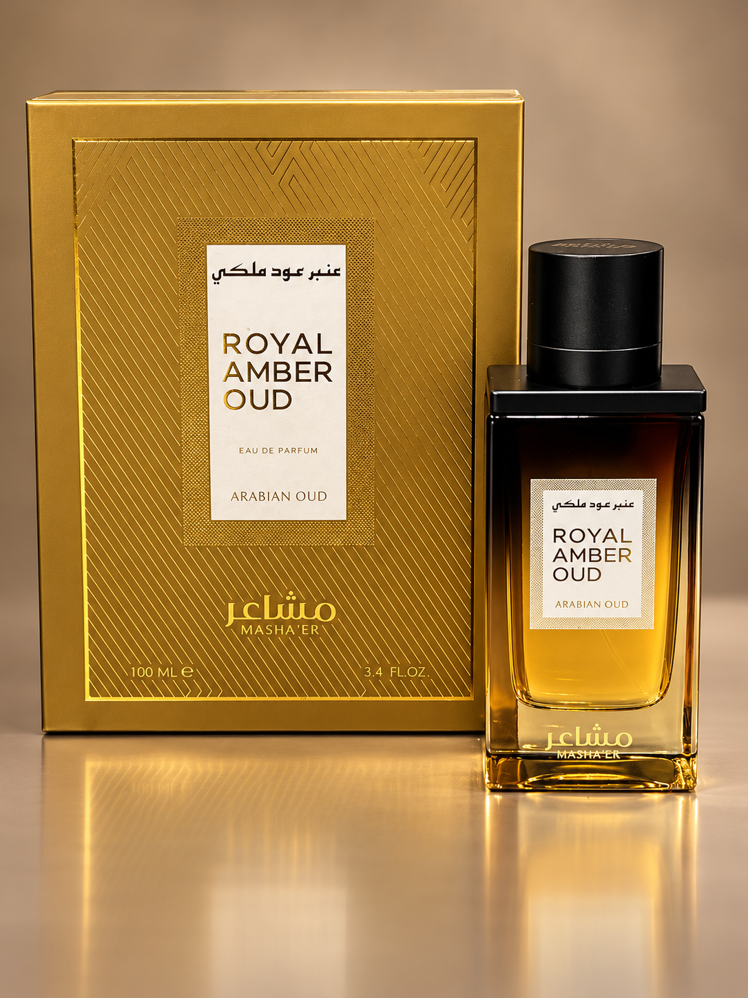 Masha’er Royal Amber Oud arabian 100 ml — bottle and presentation box