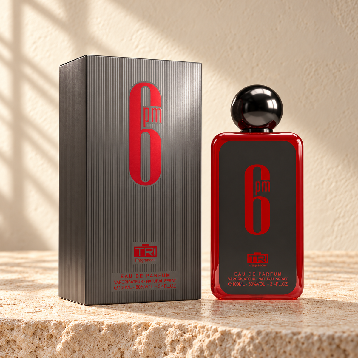 TRI 6 PM Red Eau de Parfum – 100 ml — bottle and matching packaging