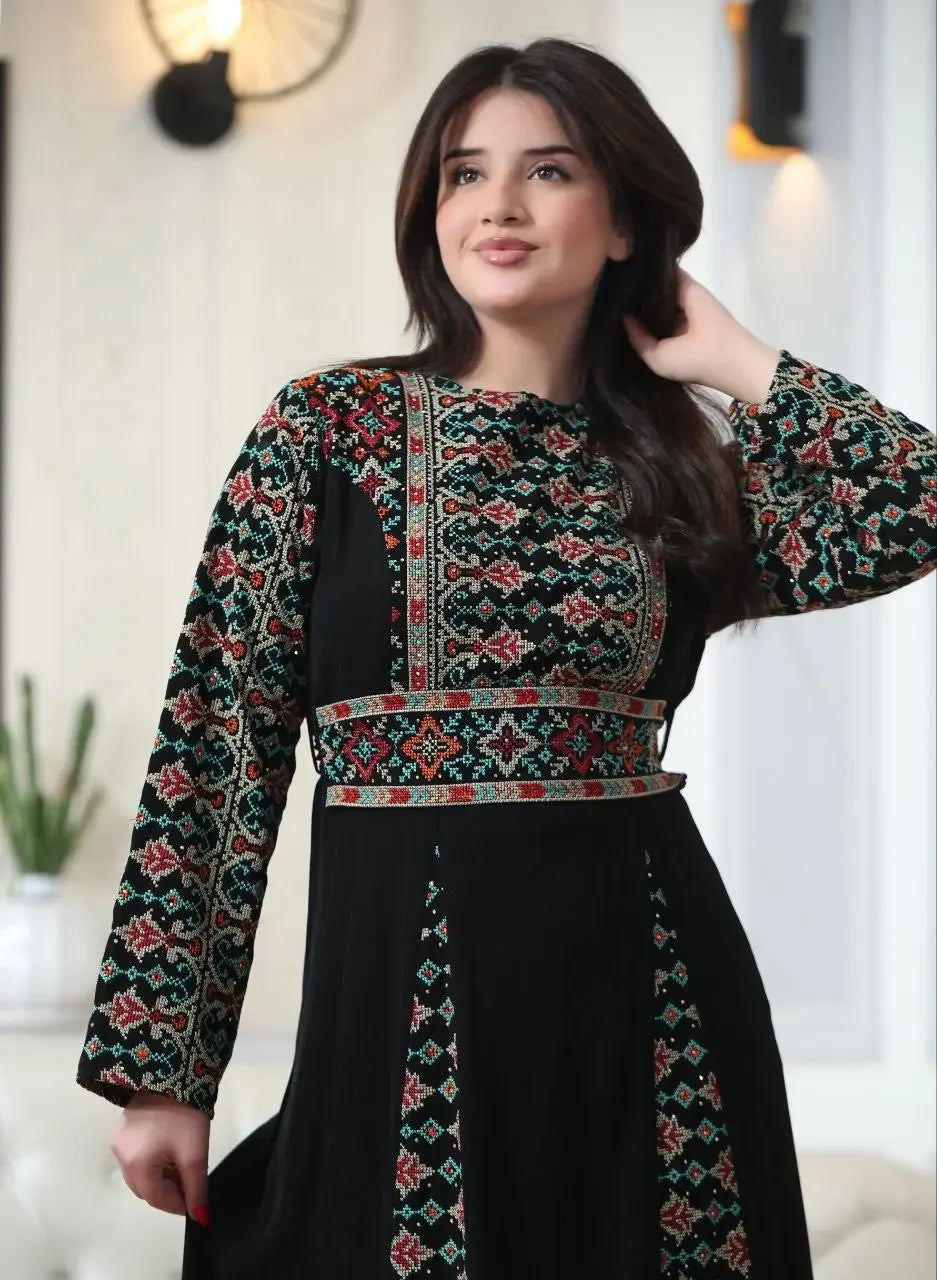 Timeless Beauty: The Najwa Embroidered Dress Palestinian Elegance