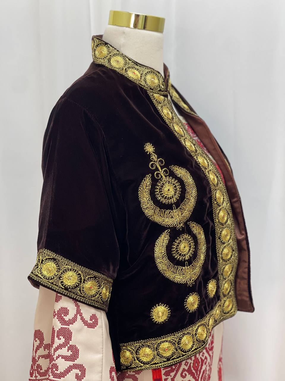 Short Velvet Taqsireh Jacket – Gold Qasab Embroidery