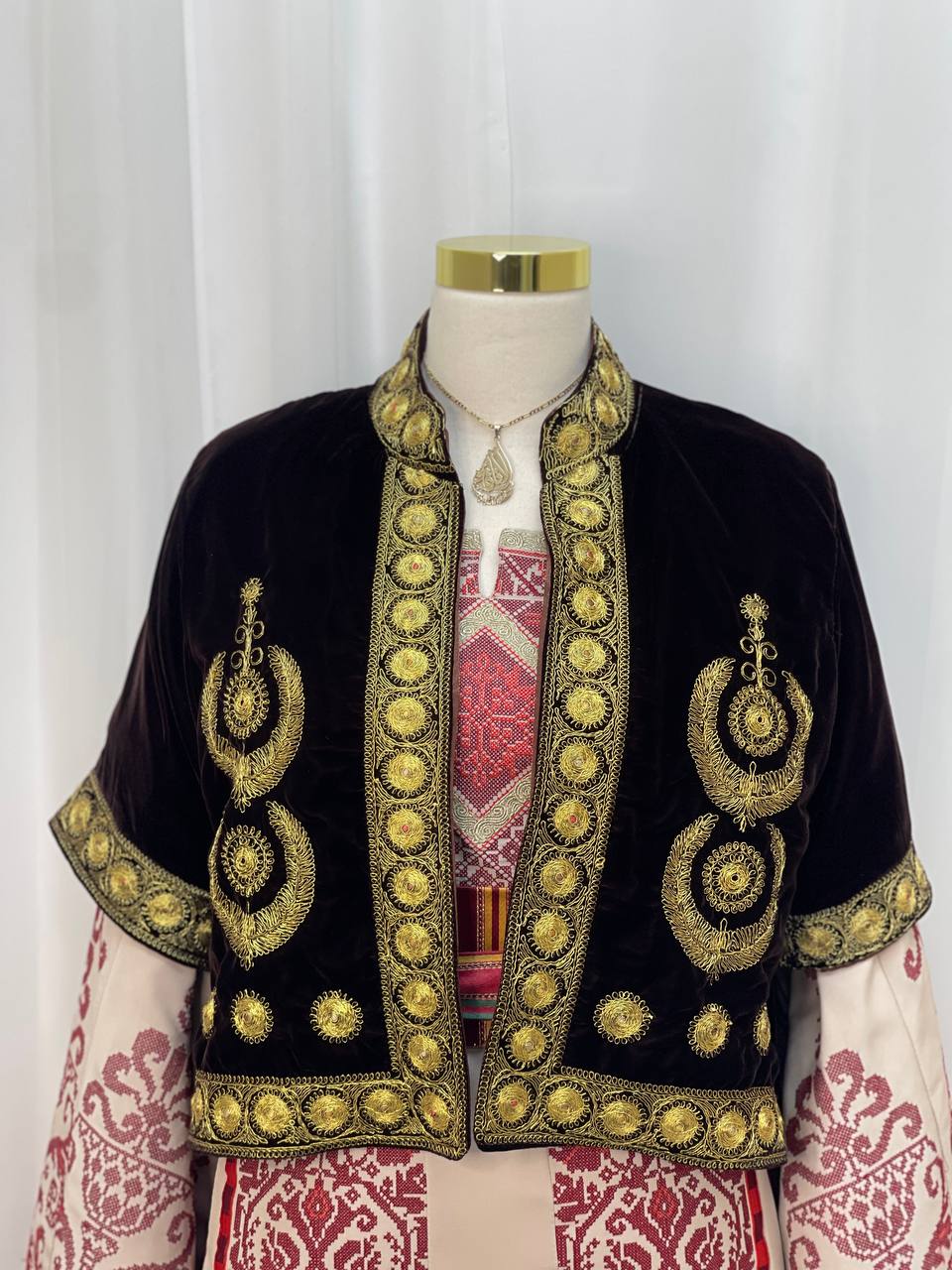 Short Velvet Taqsireh Jacket – Gold Qasab Embroidery