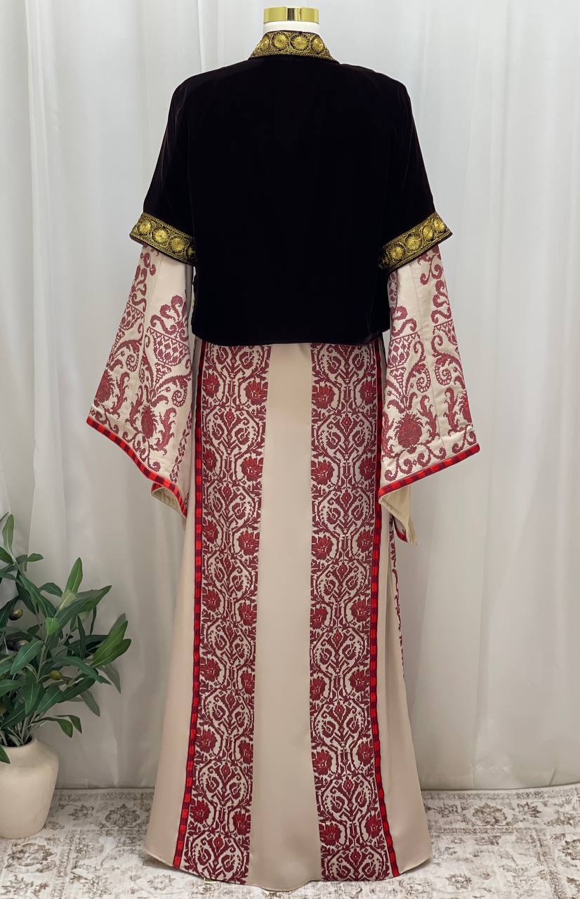 Short Velvet Taqsireh Jacket – Gold Qasab Embroidery