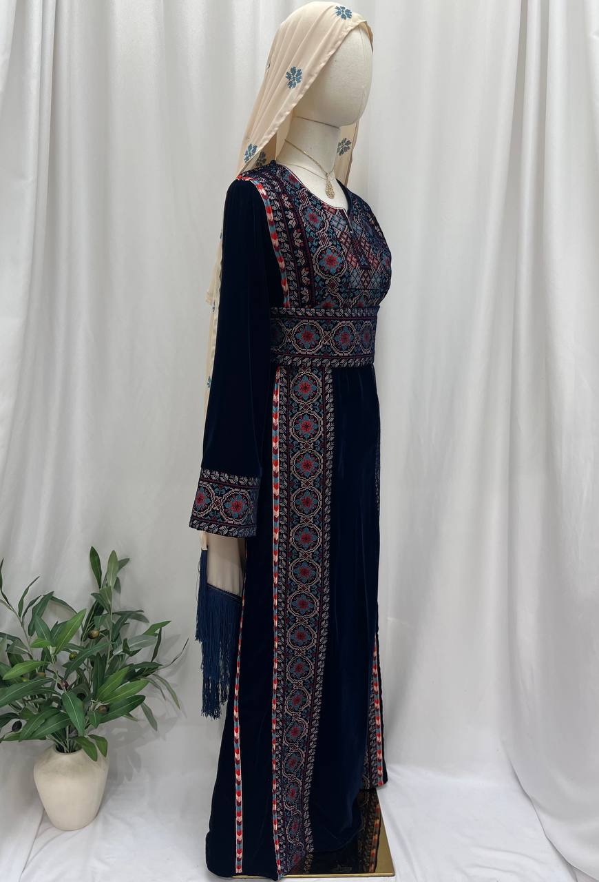 Palestine  Navy Royal Four-Line Velvet Thobe