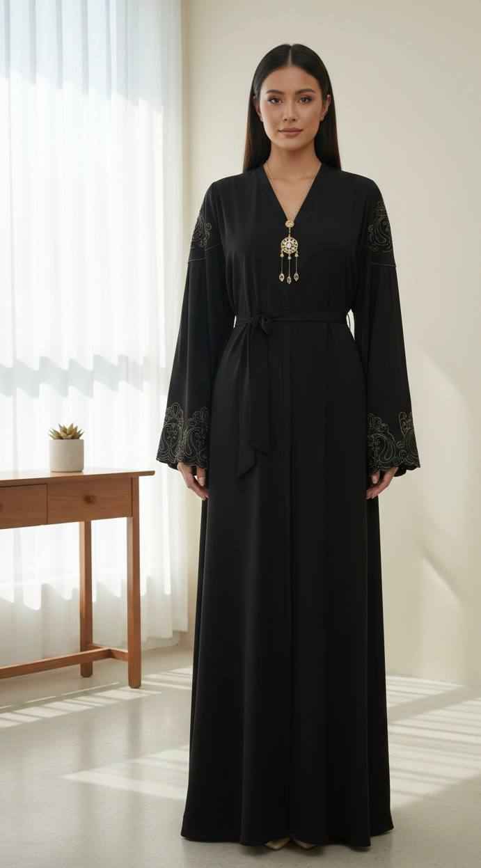 Midnight Elegance Embroidered Abaya