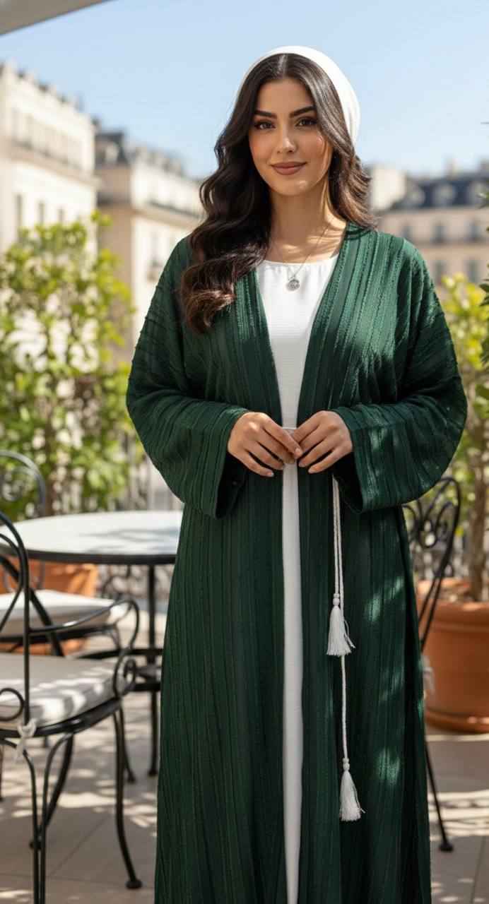 Emerald Breeze Layered Abaya Set