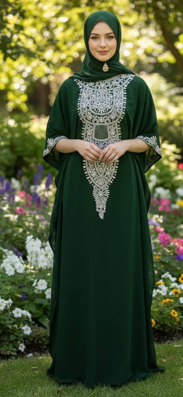 beaded kaftan dress Green Beaded and Sequins Embroidered Kaftan