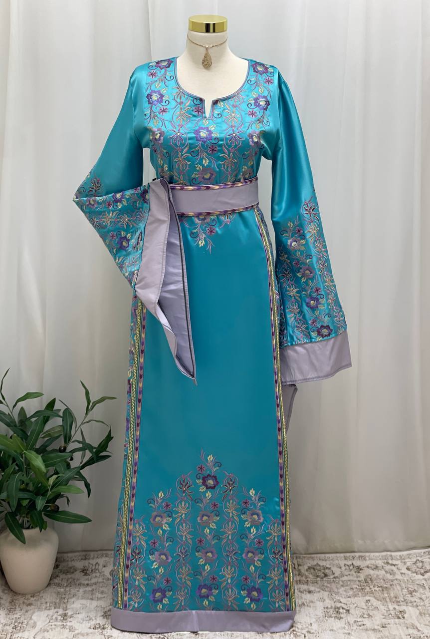Turquoise Heritage Elegance Thobe - Palestinian Elegance
