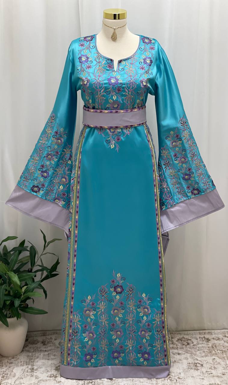 Turquoise Heritage Elegance Thobe - Palestinian Elegance