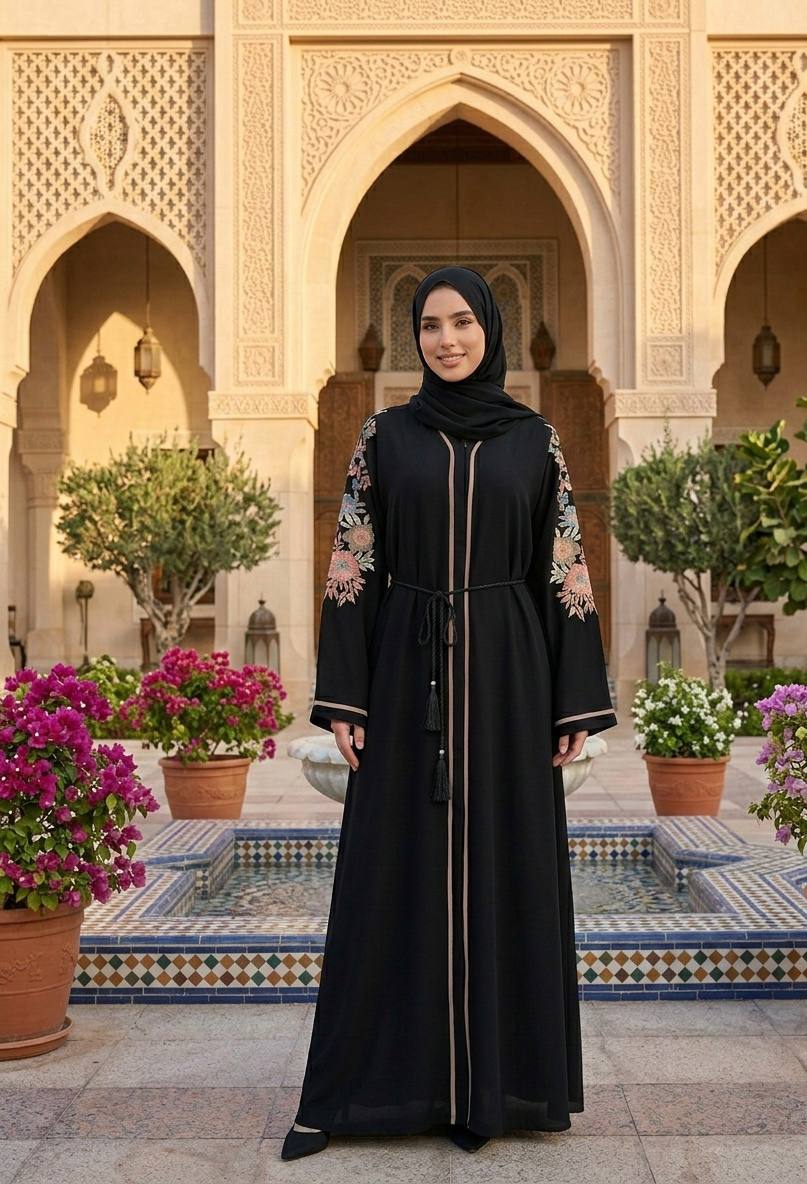 Zahra Noir Embroidered Dubai Abaya