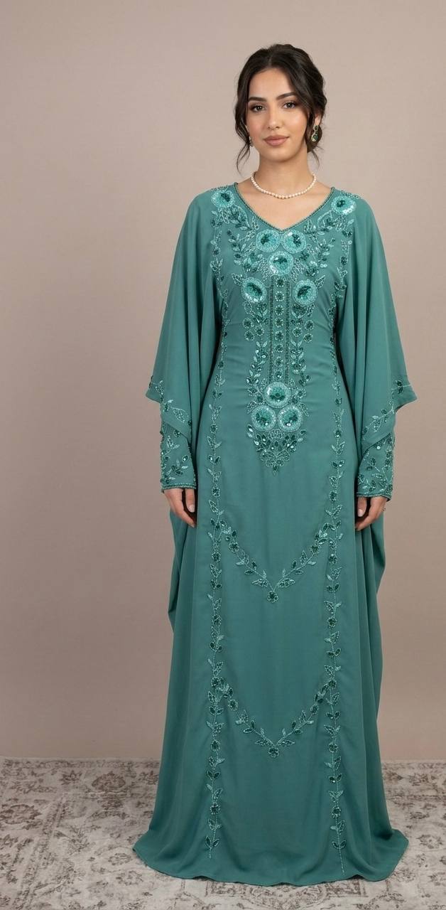Royal Bloom Hand-Beaded Kaftan
