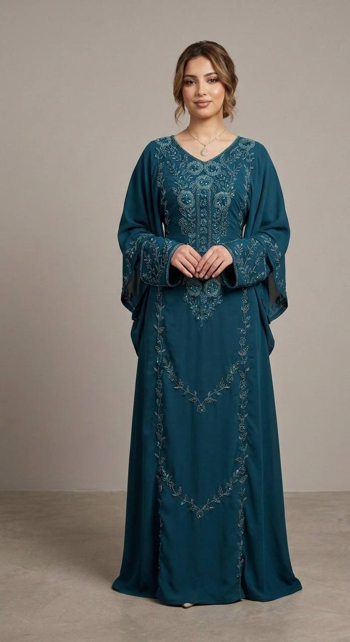 Royal Bloom Hand-Beaded Kaftan