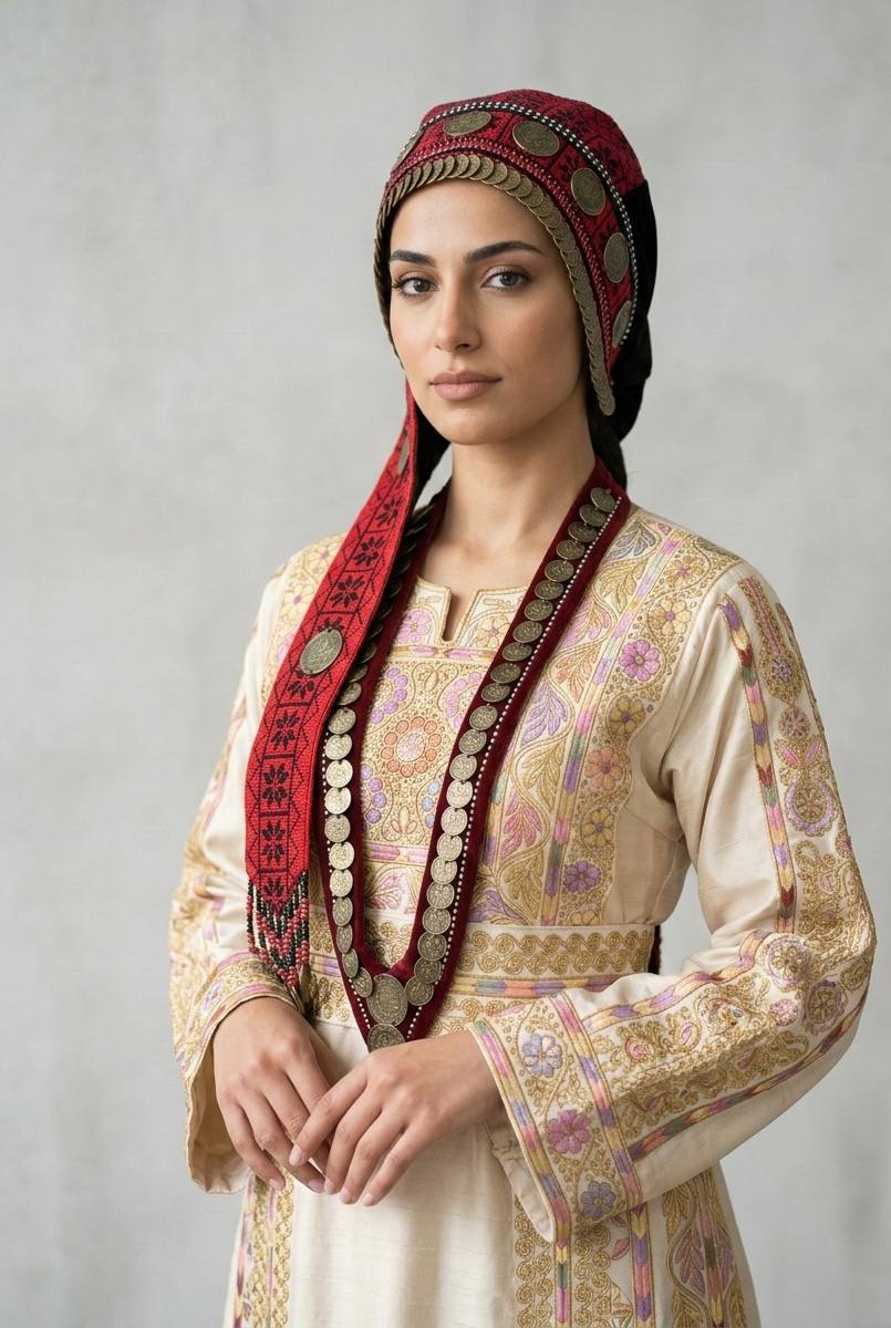 Heritage Hand-Embroidered Palestinian Headpiece (Arjeh / Waqah / Traditional Taqiyah)