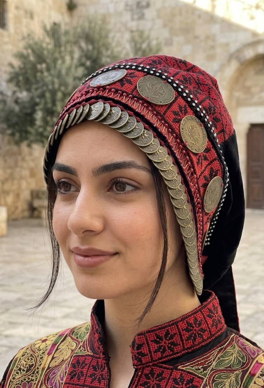 Heritage Hand-Embroidered Palestinian Headpiece (Arjeh / Waqah / Traditional Taqiyah)