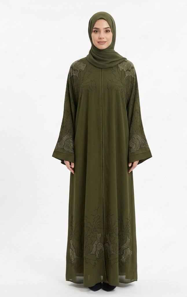 olive green abaya dress Olive Green Sequin Abaya Dress main image 0