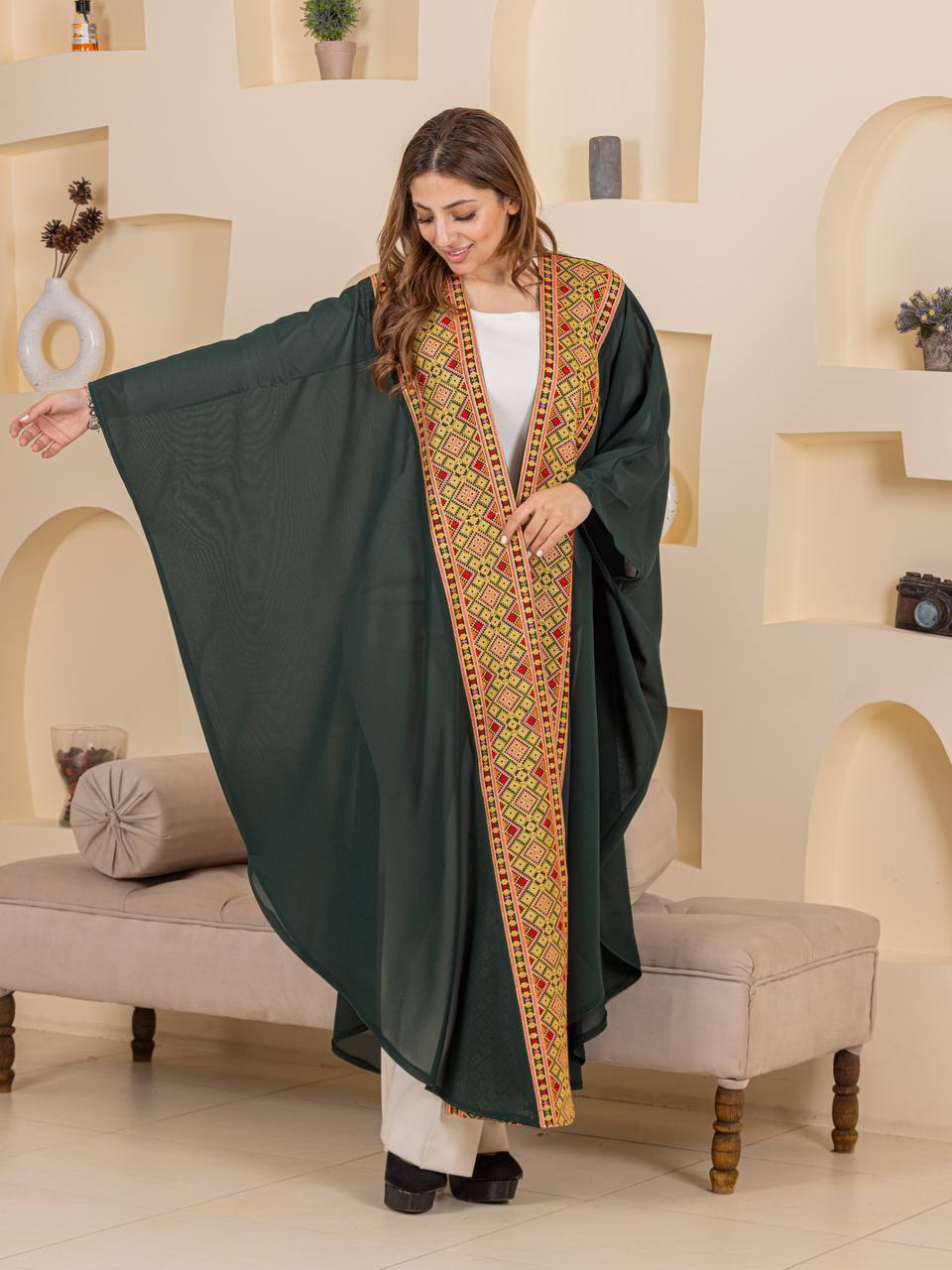 Heritage Embroidered Chiffon Bisht Abaya