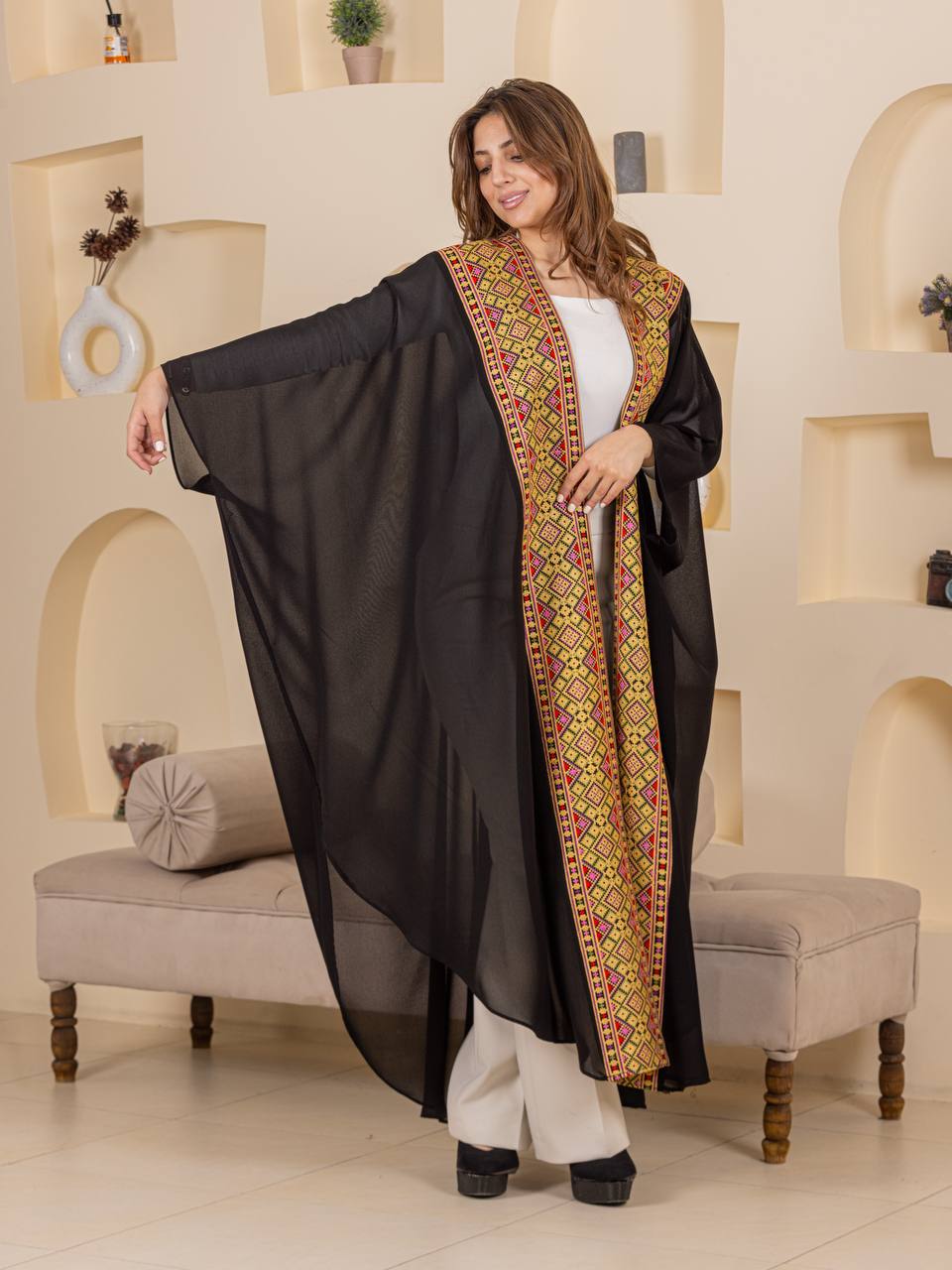 Heritage Embroidered Chiffon Bisht Abaya