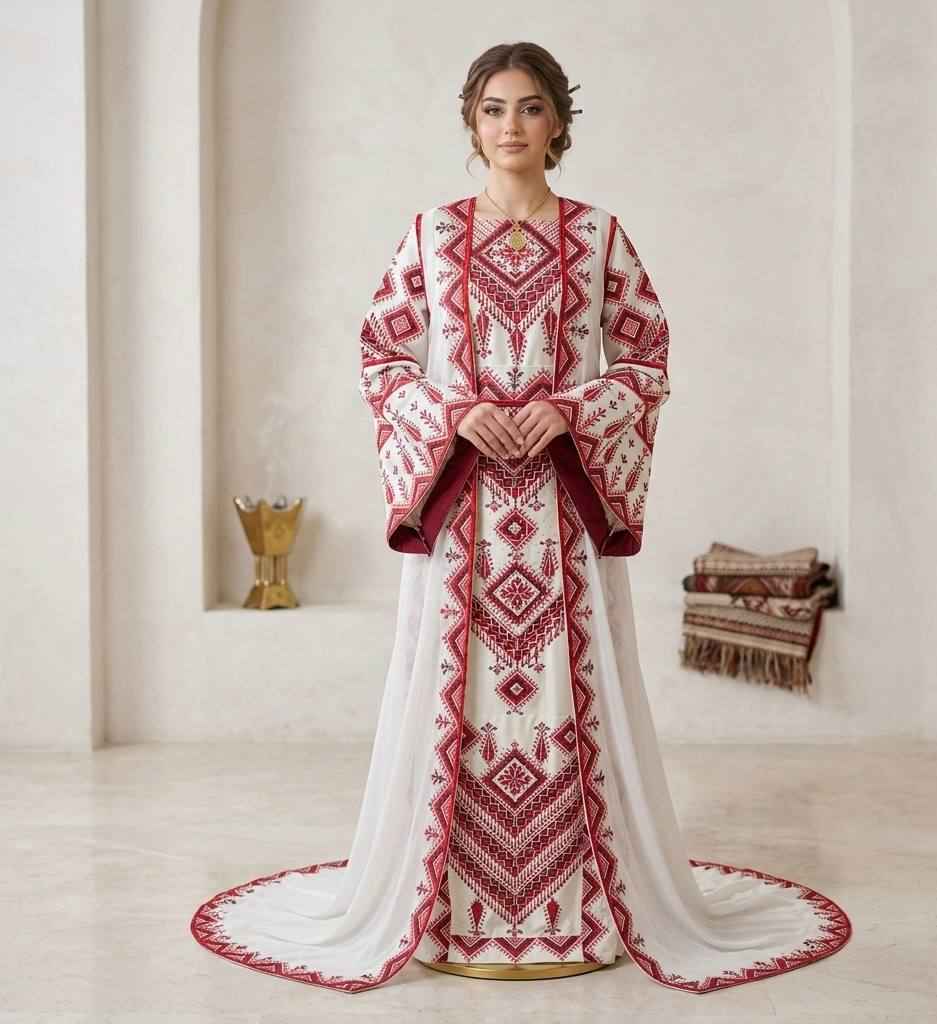 palestinian wedding dress designers Wrapped in the warmth of her culture, this beautiful bride shines brighter than gold in her hand embroidered Palestinian gown. . . . #bridaldress #handmade #bridallook #trending #heratige #palestinianembroidery