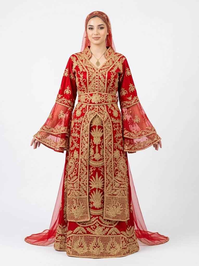 Red Moroccan Takchita Kaftan - Palestinian Elegance Red Moroccan Takchita Kaftan - Palestinian Elegance