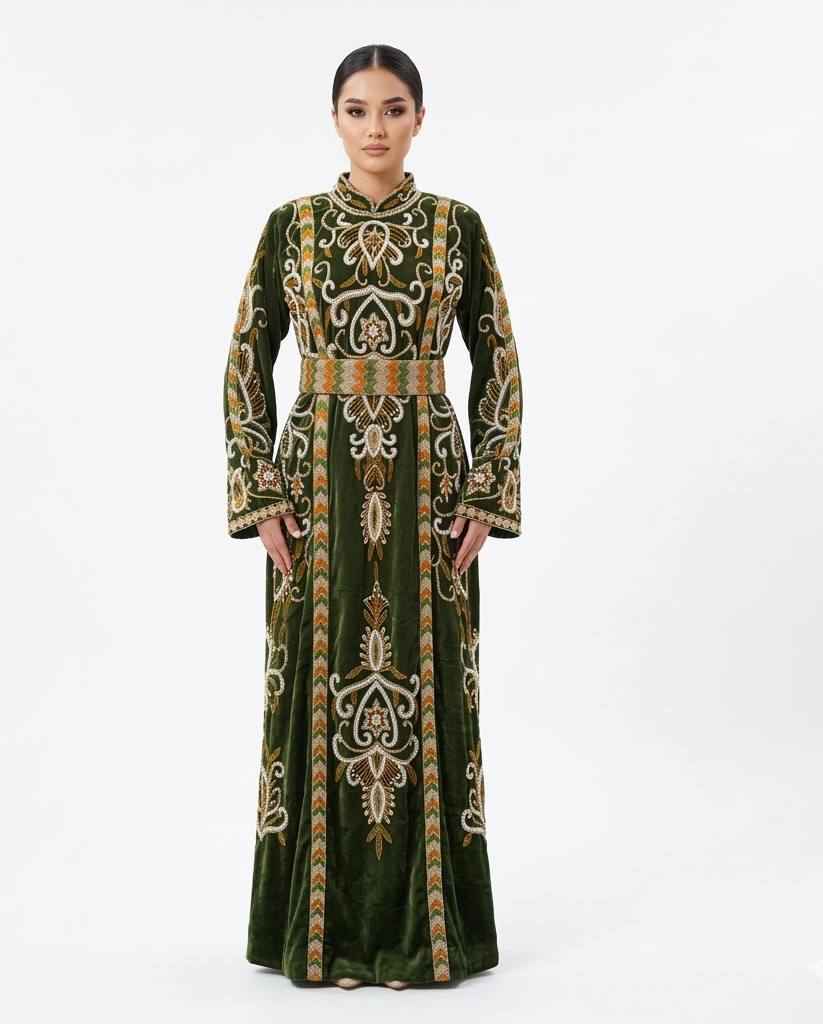 Royal Emerald Hand-Beaded Velvet Thobe