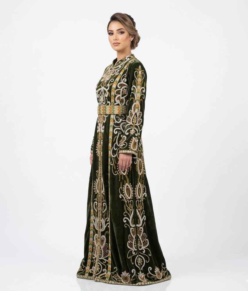 Royal Emerald Hand-Beaded Velvet Thobe