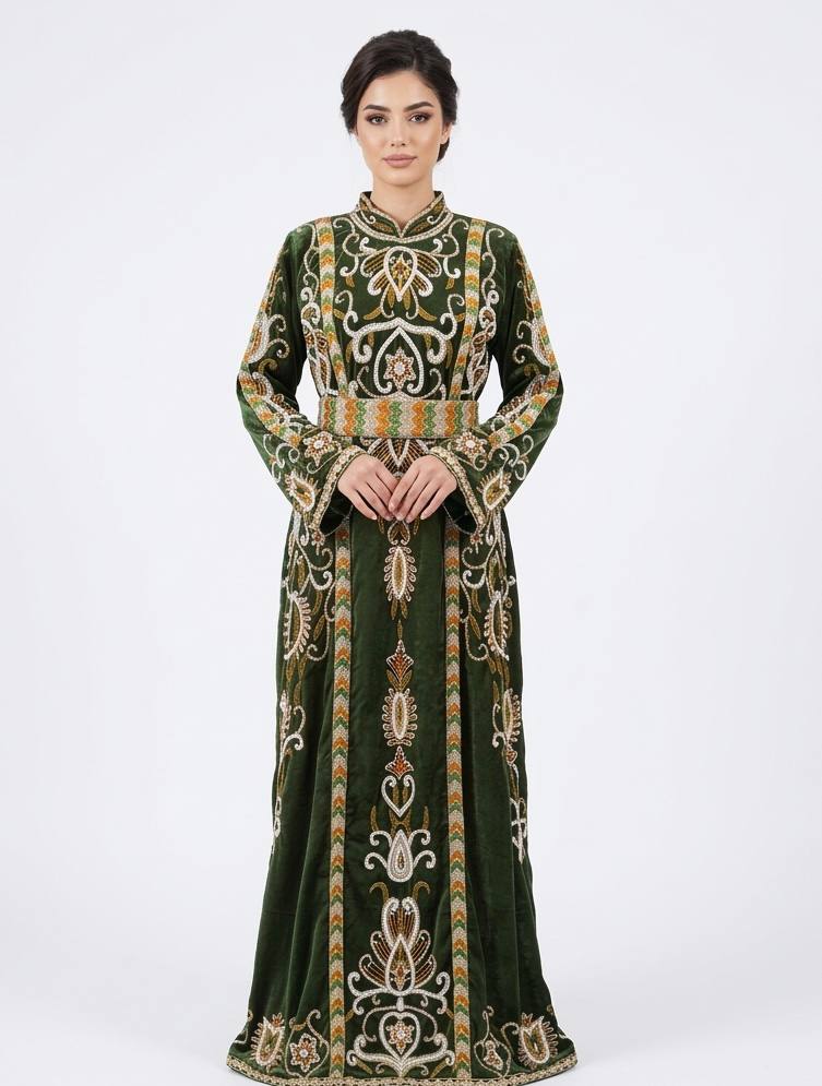 Royal Emerald Hand-Beaded Velvet Thobe