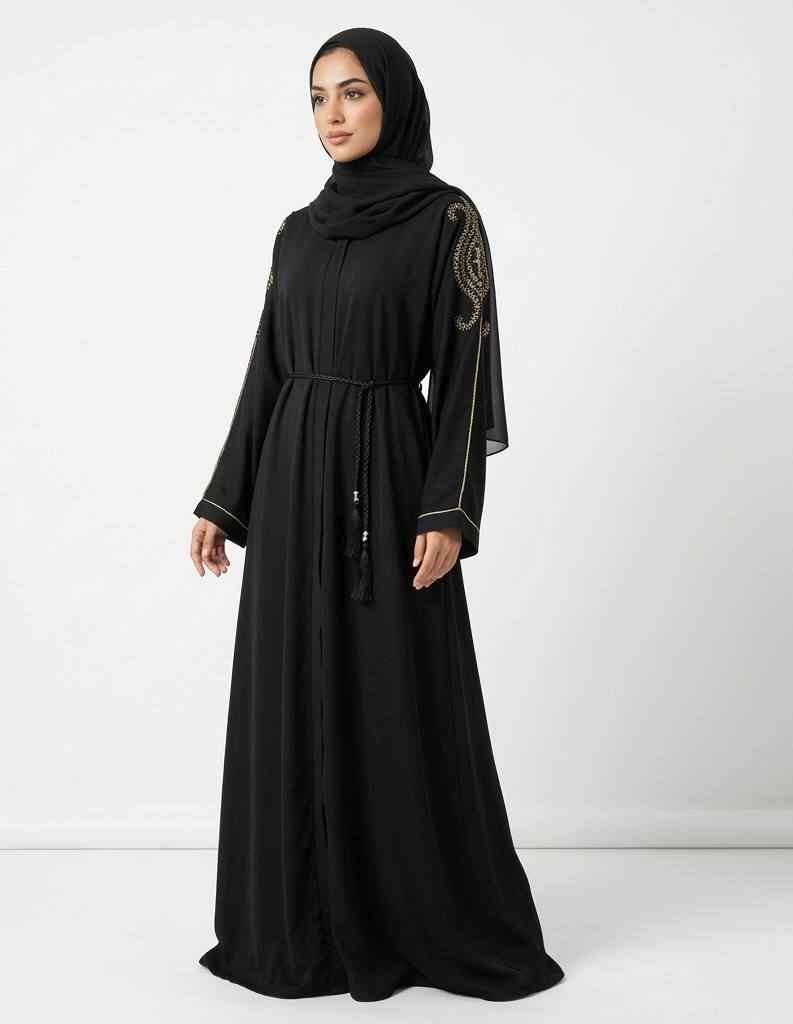 beaded abaya dress Midnight Noir Beaded Abaya – ÉLORA main image 0