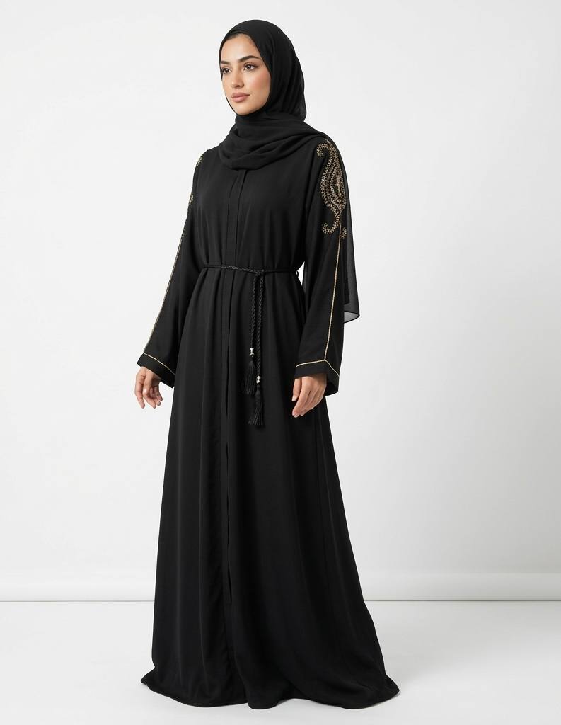 Noir Pearl Hand-Beaded Abaya